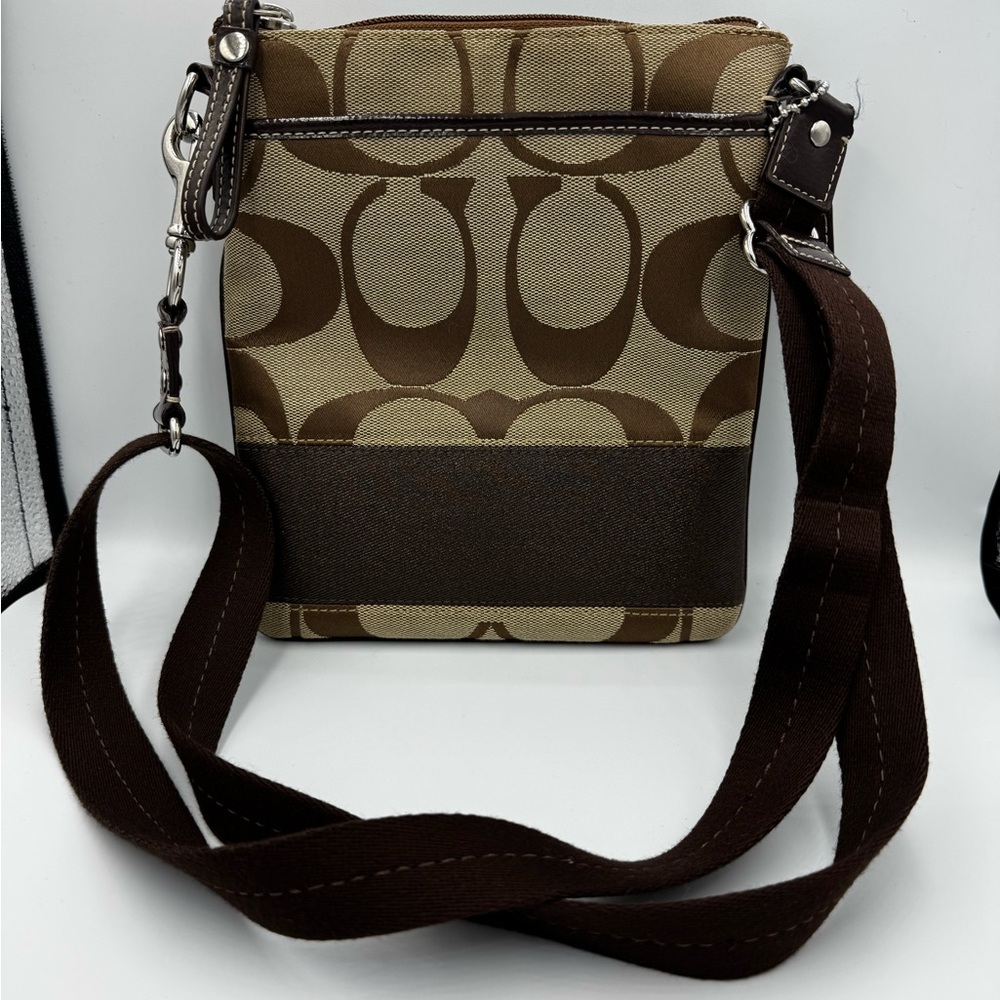 Authentic COACH Crossbody Bag Adjustable Strap Signature Logo Brown/Tan